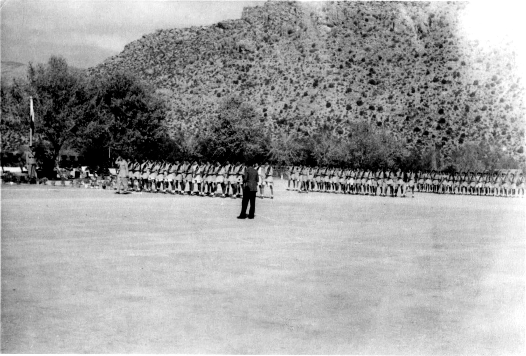 Recruits drawn up on the parade ground at Police Training College Hangu before 1970