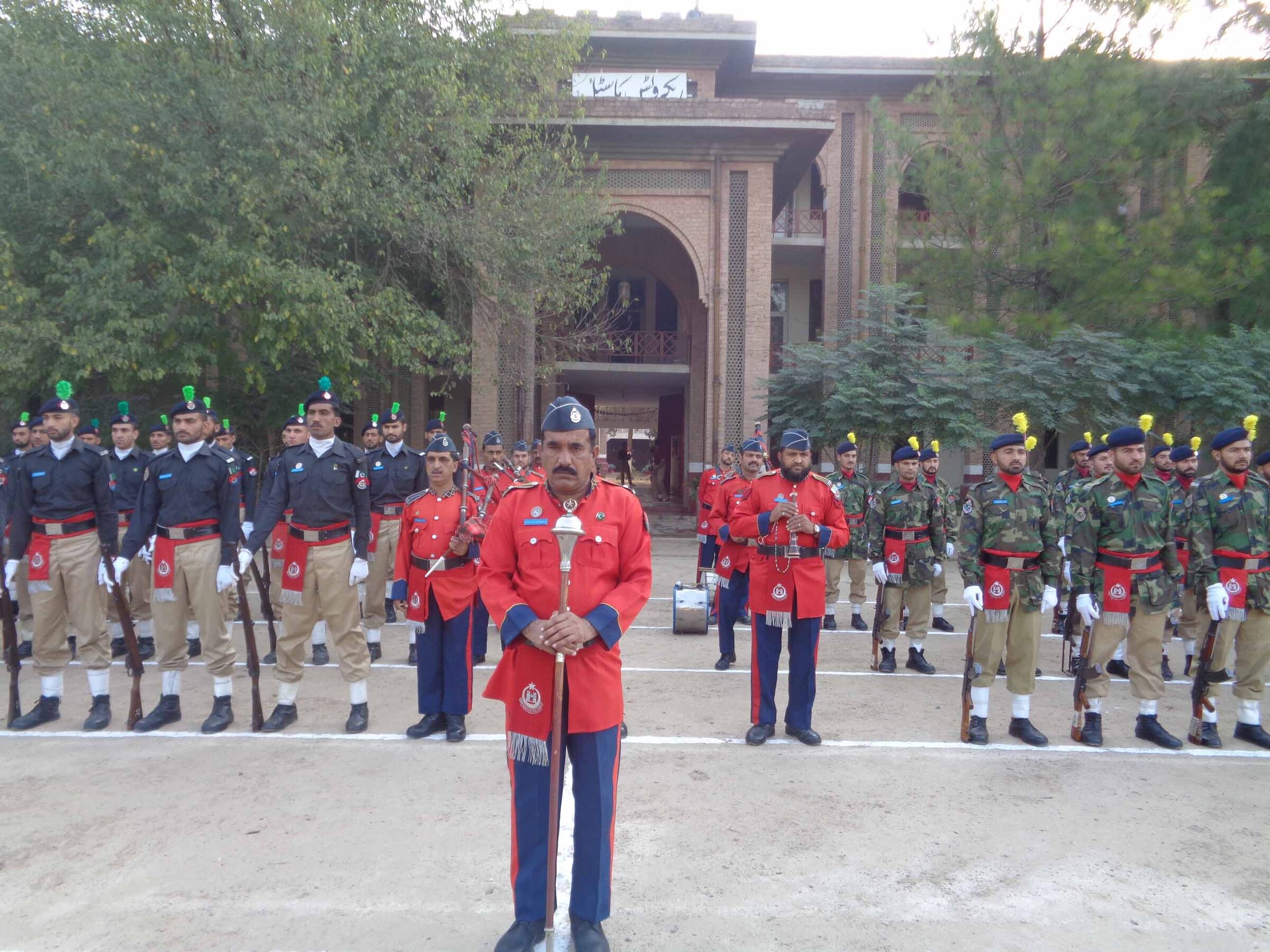 Ceremonial guard formed up before the College building