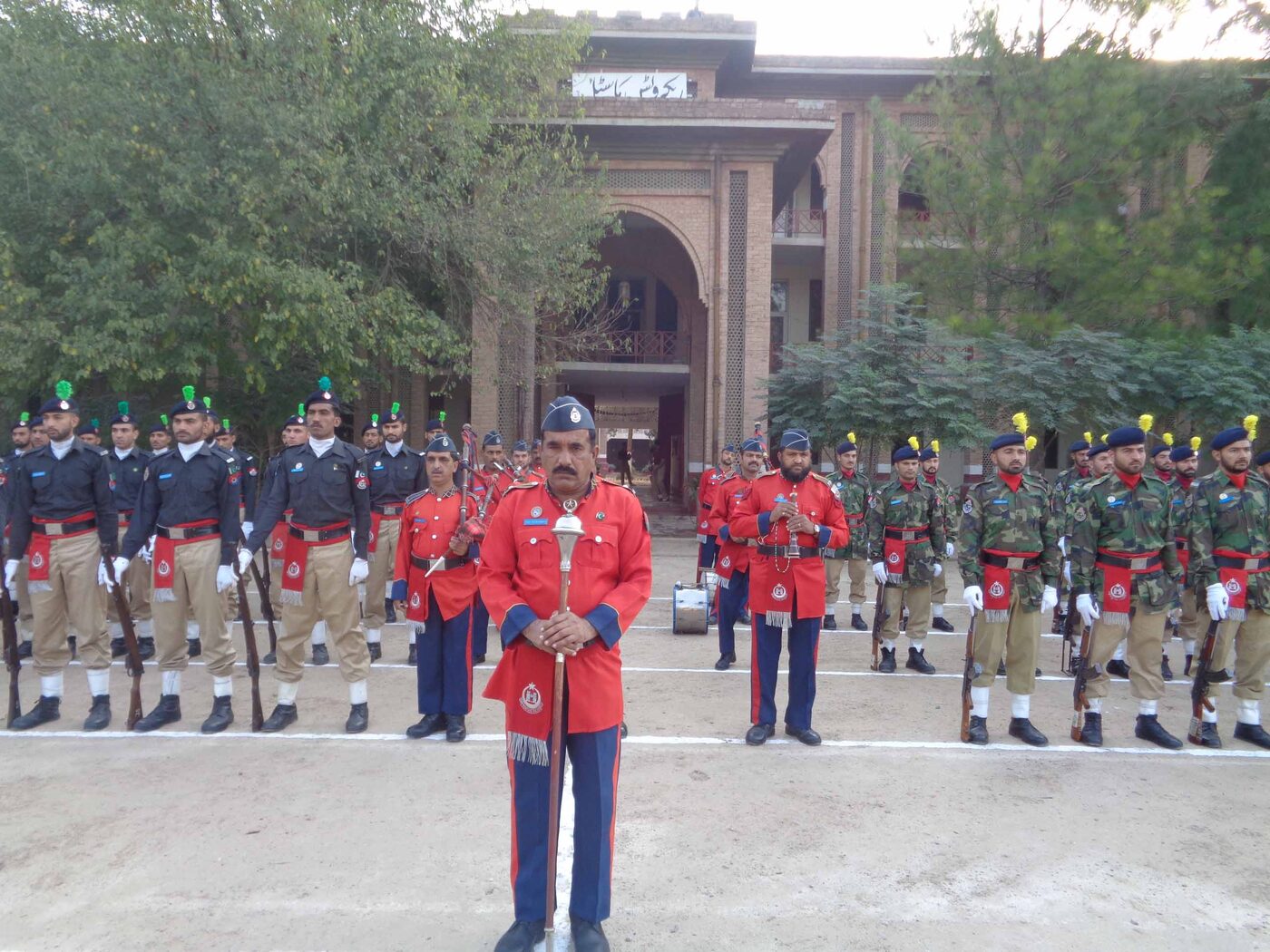 Ceremonial guard formed up before the College building