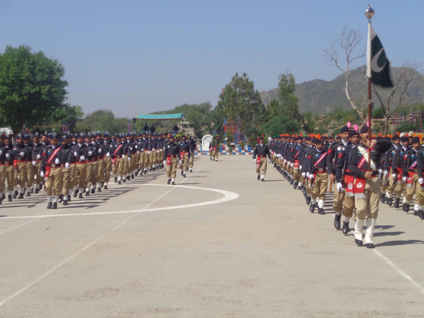 Recruits marching in column at Police Training College Hangu
