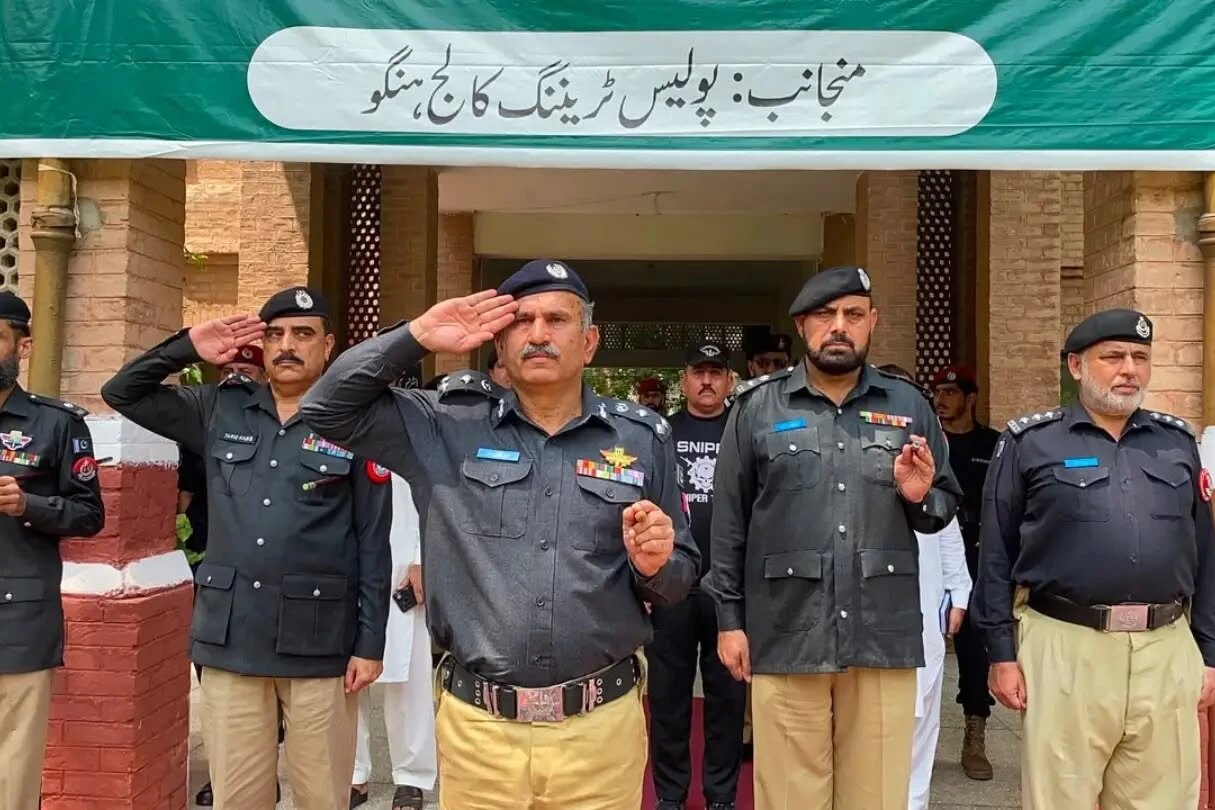The Commandant of Police Training College Hangu at a ceremonial salute