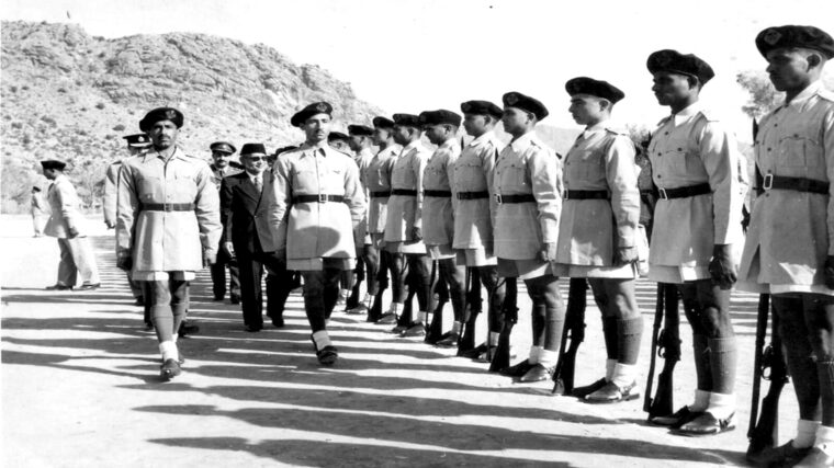 Recruits marching in column, Police Training College Hangu