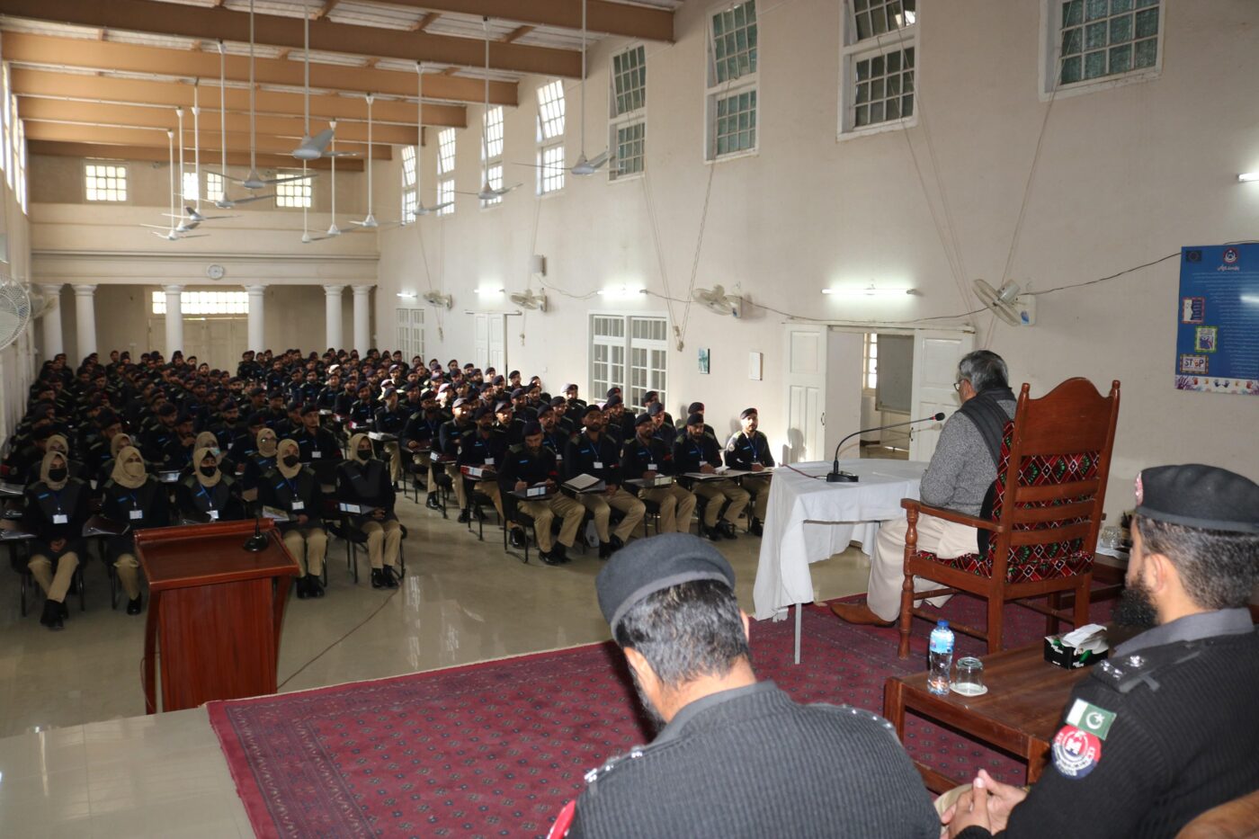 Instruction in progress in a lecture hall at the College